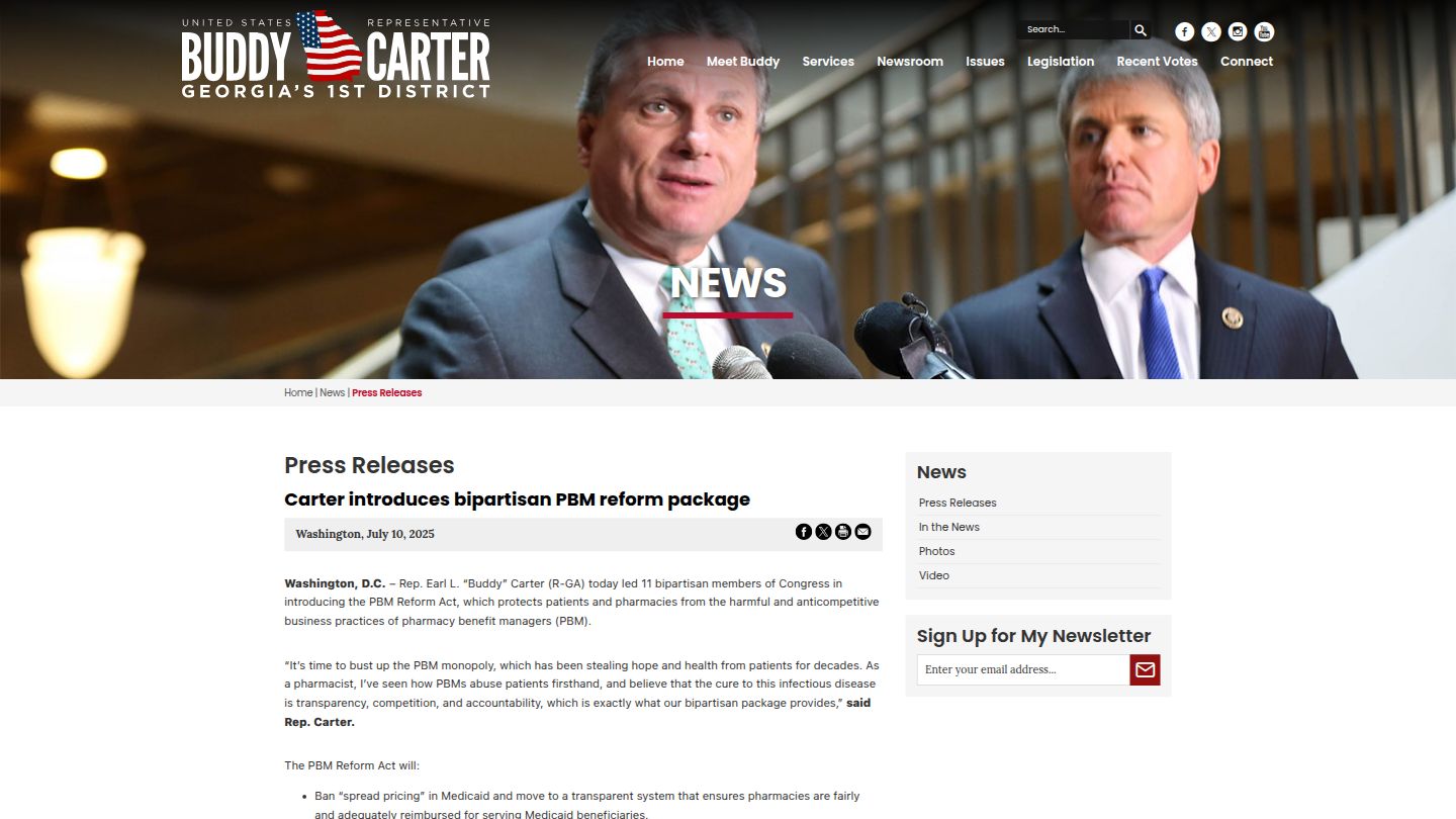 Rep. Buddy Carter announcing bipartisan PBM reform legislation